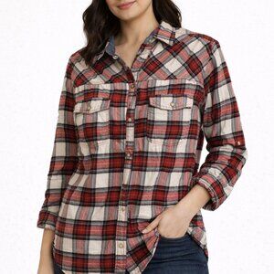 Jachs Girlfriend Red Plaid Flannel Shirt Sz S Soft Cottagecore Cozy